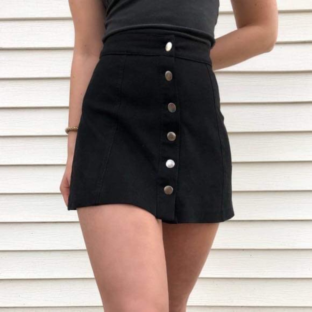 Zara black button down velvet skirt